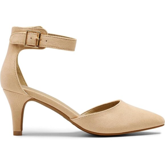 Dream Pairs Women's Nude Suede Faux Suede pointed Toe Kitten Heels Pumps Shoes - Picture 2 of 7